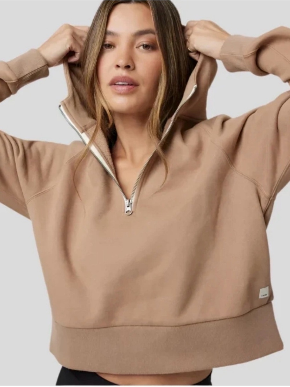 Vuori Restore Half Zip Hoodie Brushed French Terry Pullover Tan Beige Small